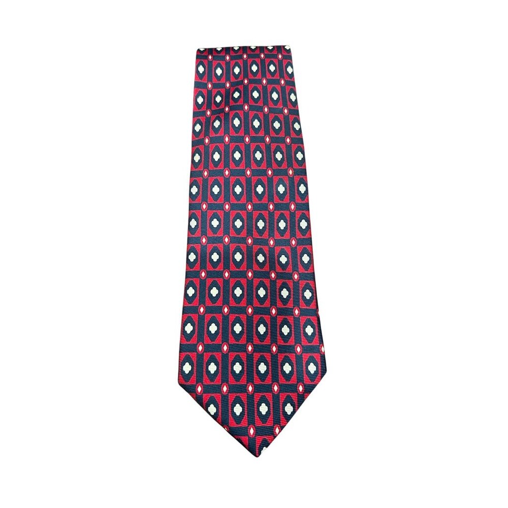 Brooks Brothers Silk Red Navy Geometric Pattern Necktie